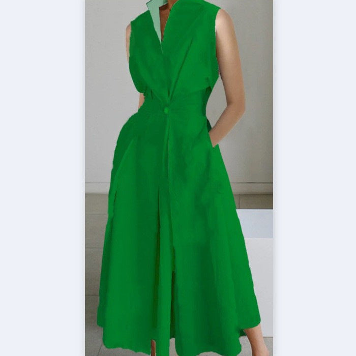 Women's Summer Commuting Fashion Solid Color Button Dresses