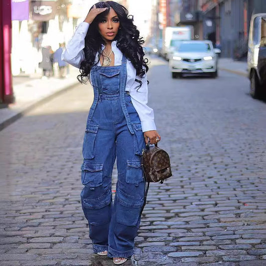 Women's Loose Denim Suspenders Spring Street Stylish Jumpsuits