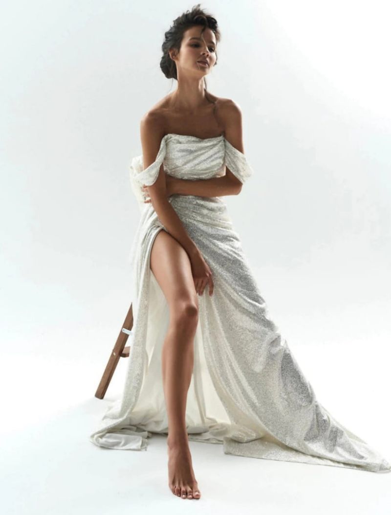 Women's Sexy Shiny Slit Ball Gown Dress Wedding Dresses