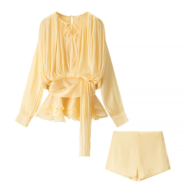 Women's Elegant Pleated Mesh Puff Sleeve Dresses