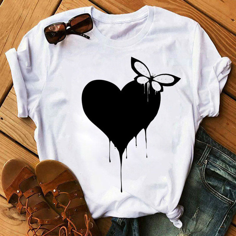 Women's Sleeve T-shirt Love Series Korean Style Blouses