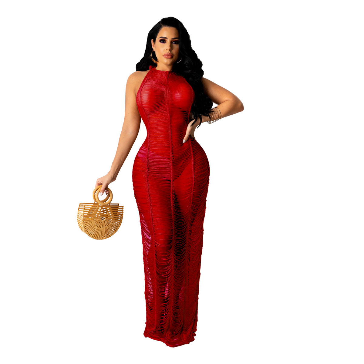 Women's Sexy Solid Color Knitted Beach Dress Dresses