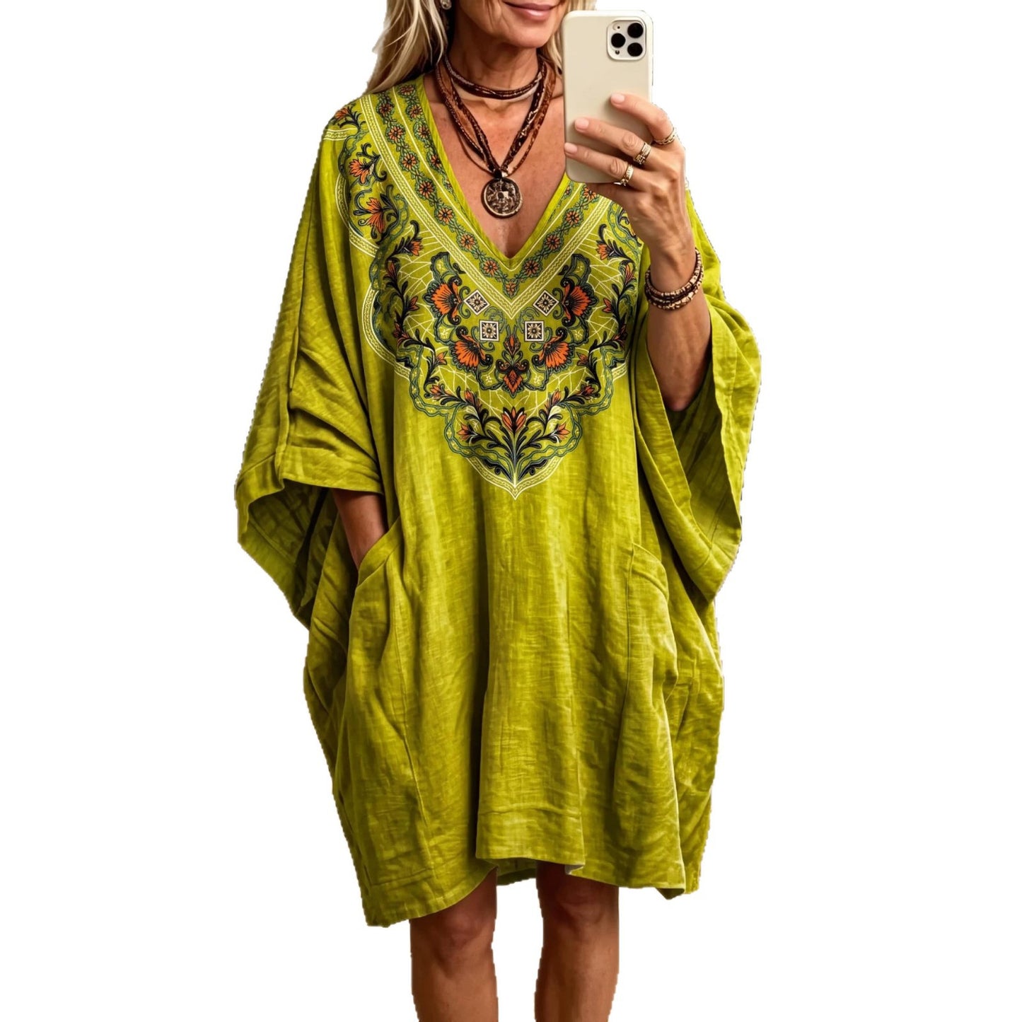 Women's Vintage Ethnic Print Casual Sleeve Cotton Linen Skirts