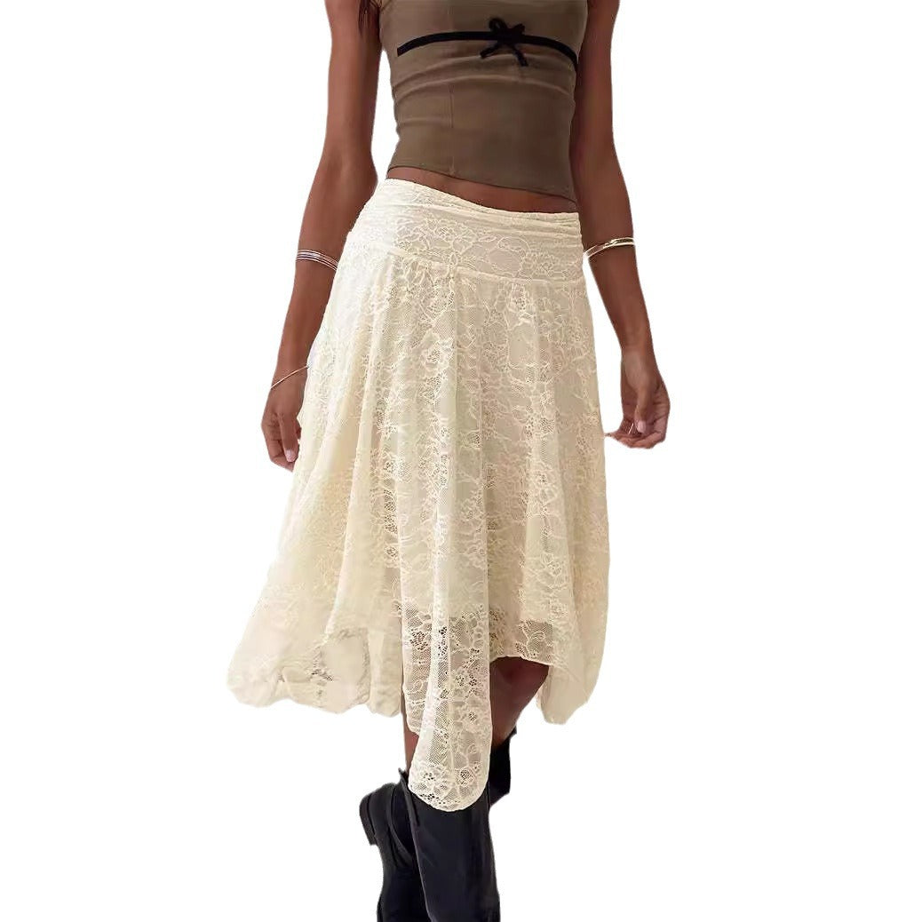 Women's Irregular Lower Hem Mid-length Lace Skirts