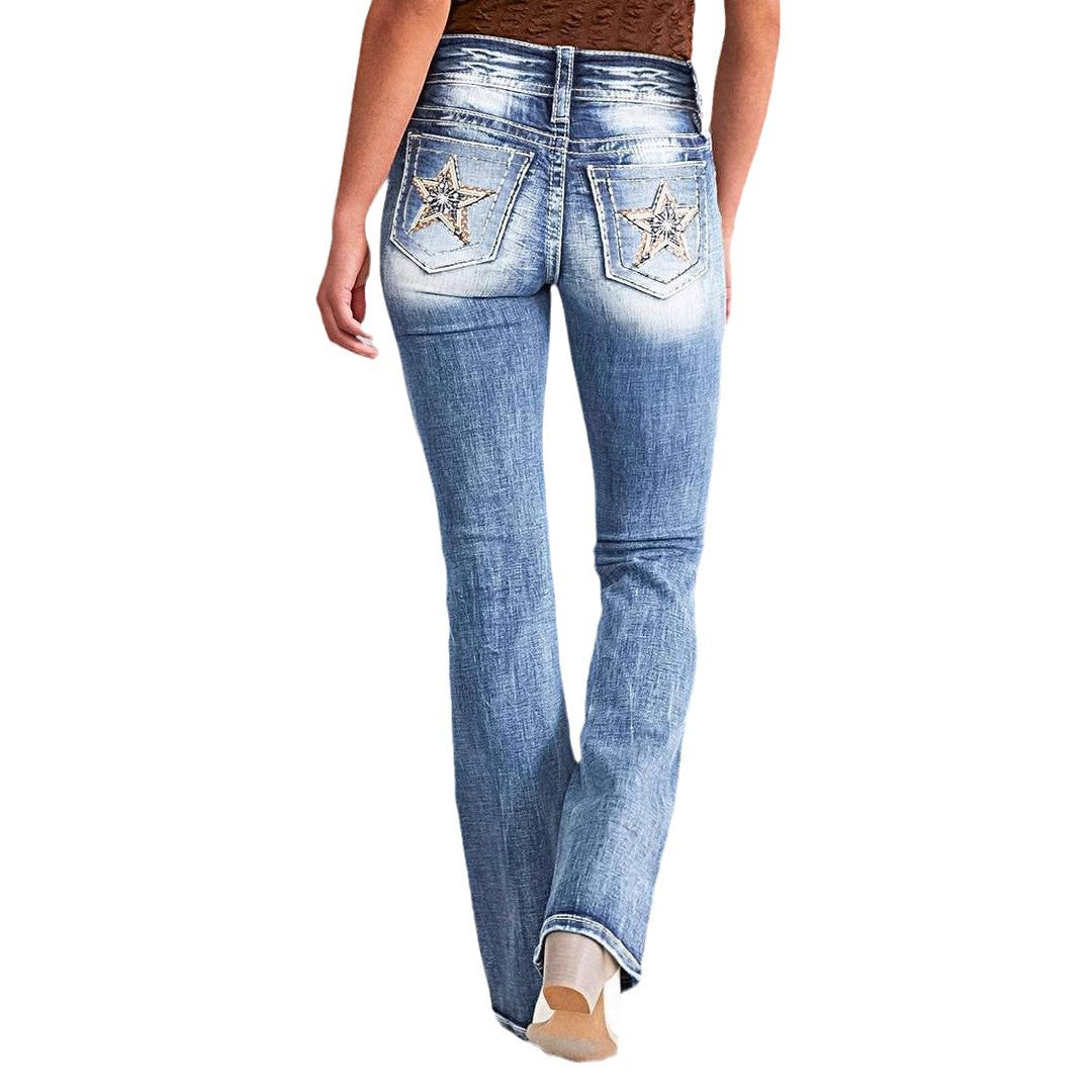 Women's Spring Embroidered High Quality Straight Slimming Jeans