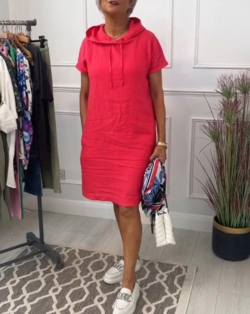 Women's Summer Fashion Solid Color Pocket Sleeve Dress