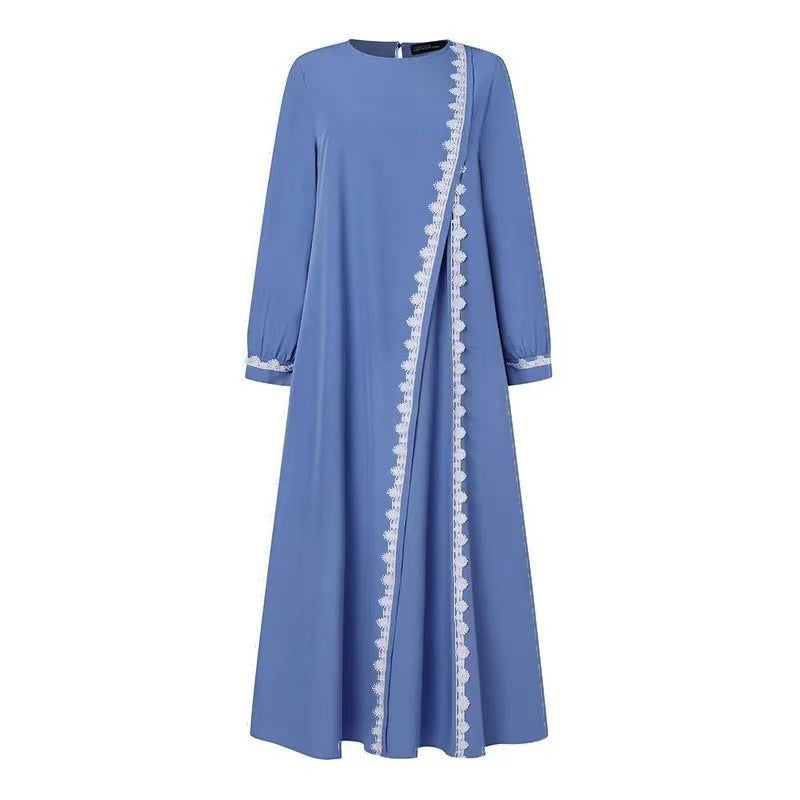Women's Muslim Robe Dress Fashion Long Sleeve Lace Dresses