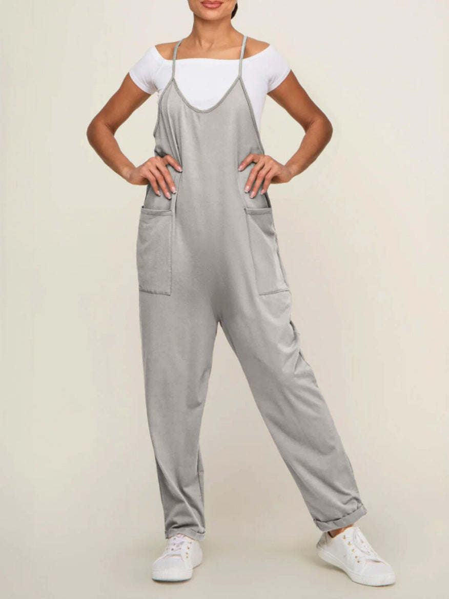 Women's Fat Hip Pocket Sling Adjustable Buckle Jumpsuits