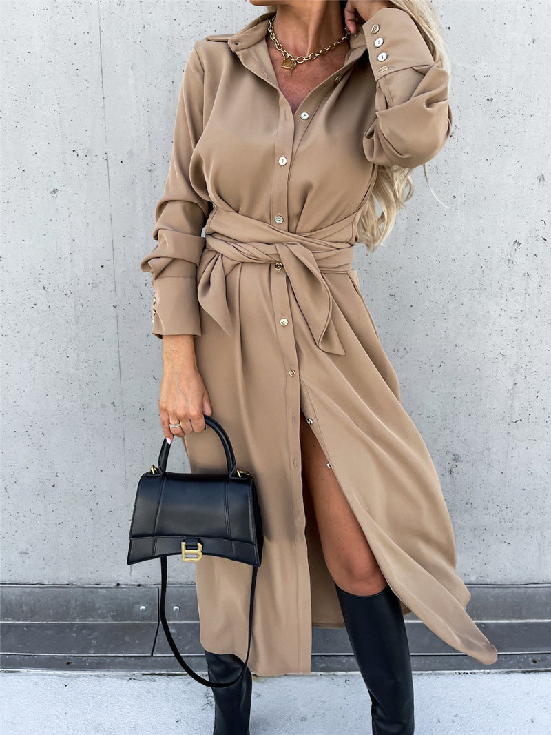 Women's Long Solid Color Sleeve Big Hem Dress