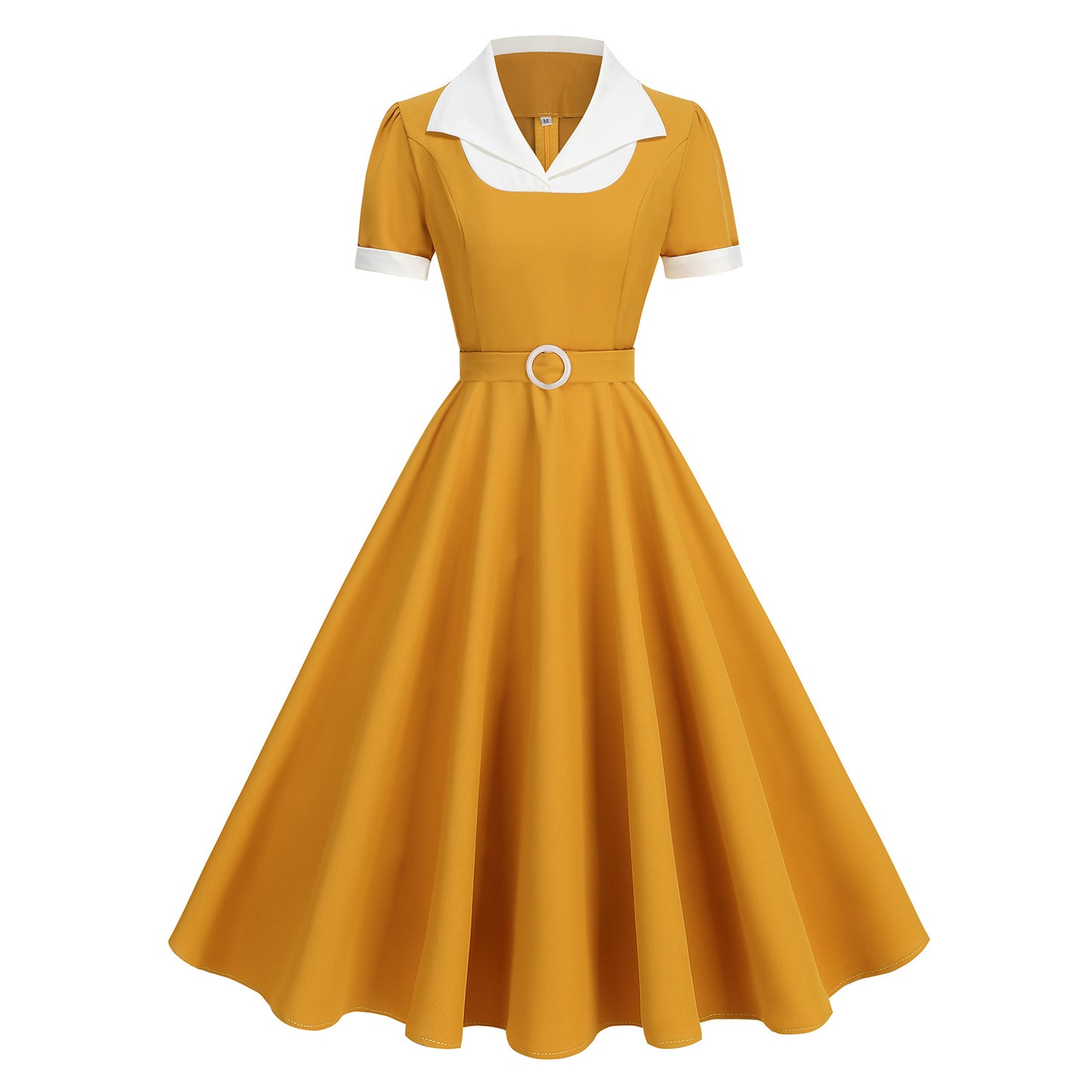 Elegant Contrast Color Lapels Commuter Fake Two-piece Large Dresses