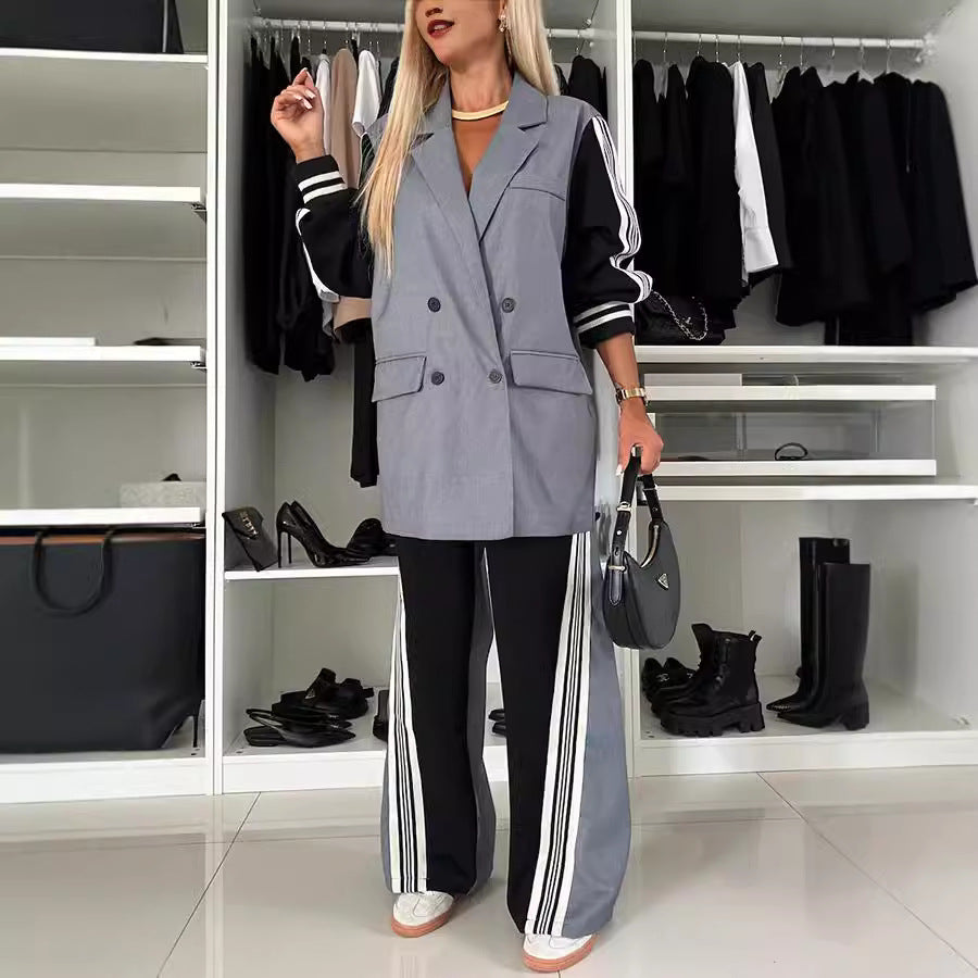 Long Sleeve Stitching Double Breasted Casual Suits