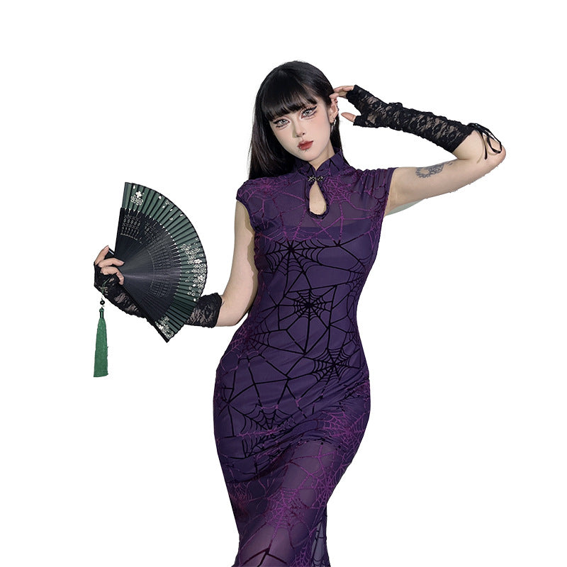Elegant Spider Cheongsam Dress Web Chinese Dresses