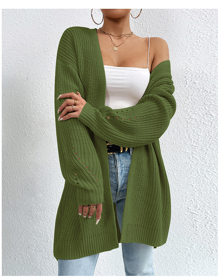 Attractive Loose Mid-length Knitted Solid Color Sweaters