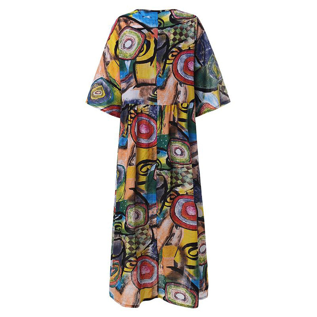 Women's Long Retro Bohemian Pleated Sleeve Waist Dresses