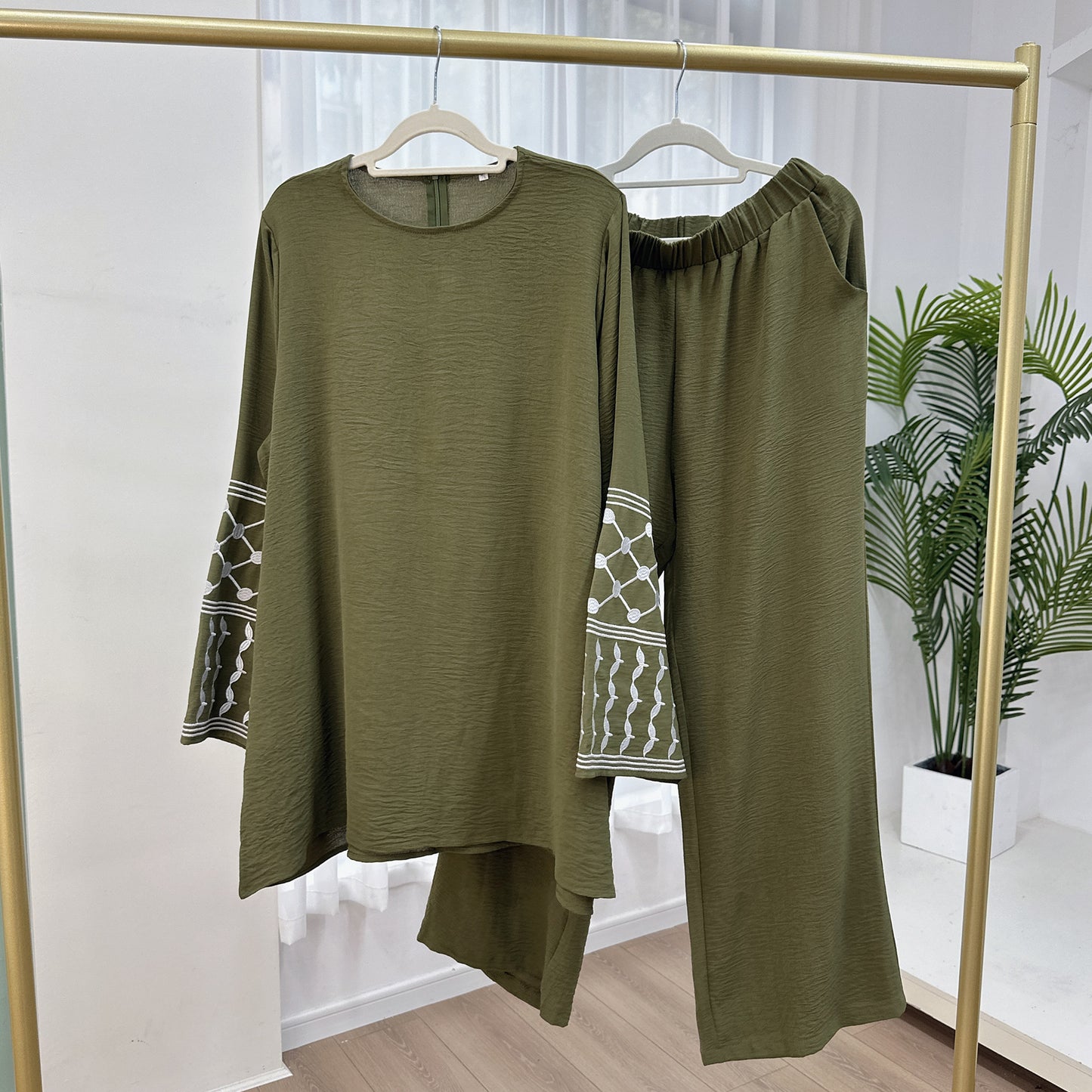 Casual Turkish Embroidered Wide Leg Two-piece Suits