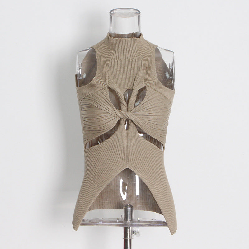 Women's Sexy Style Turtleneck Sleeveless Irregular With Personality Hollow Tops