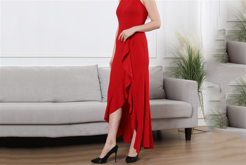 Women's High Neck Split Tight Mermaid Sleeveless Dresses