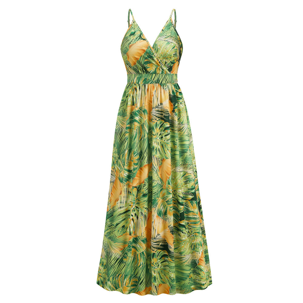Women's Bohemian Printed Maxi Dress Sexy Strap Dresses