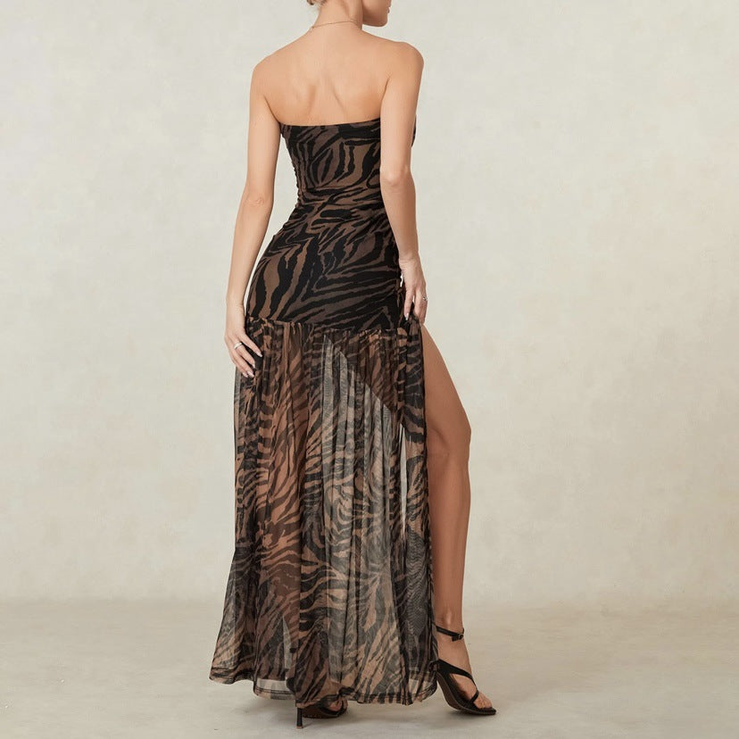 Positioning Printed Horse Pattern Sexy Backless Dresses