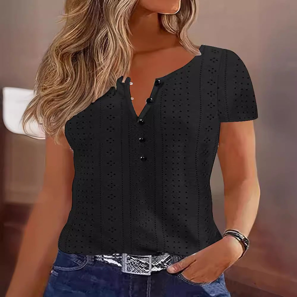 Women's Casual Loose Comfortable Round Neck Jacquard Blouses