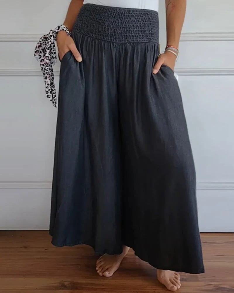 Women's Casual Smocking Wide Leg Elastic Waist Pants
