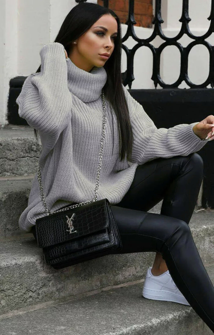 Women's Turtleneck Solid Color Loose Pullover Woolen Coats