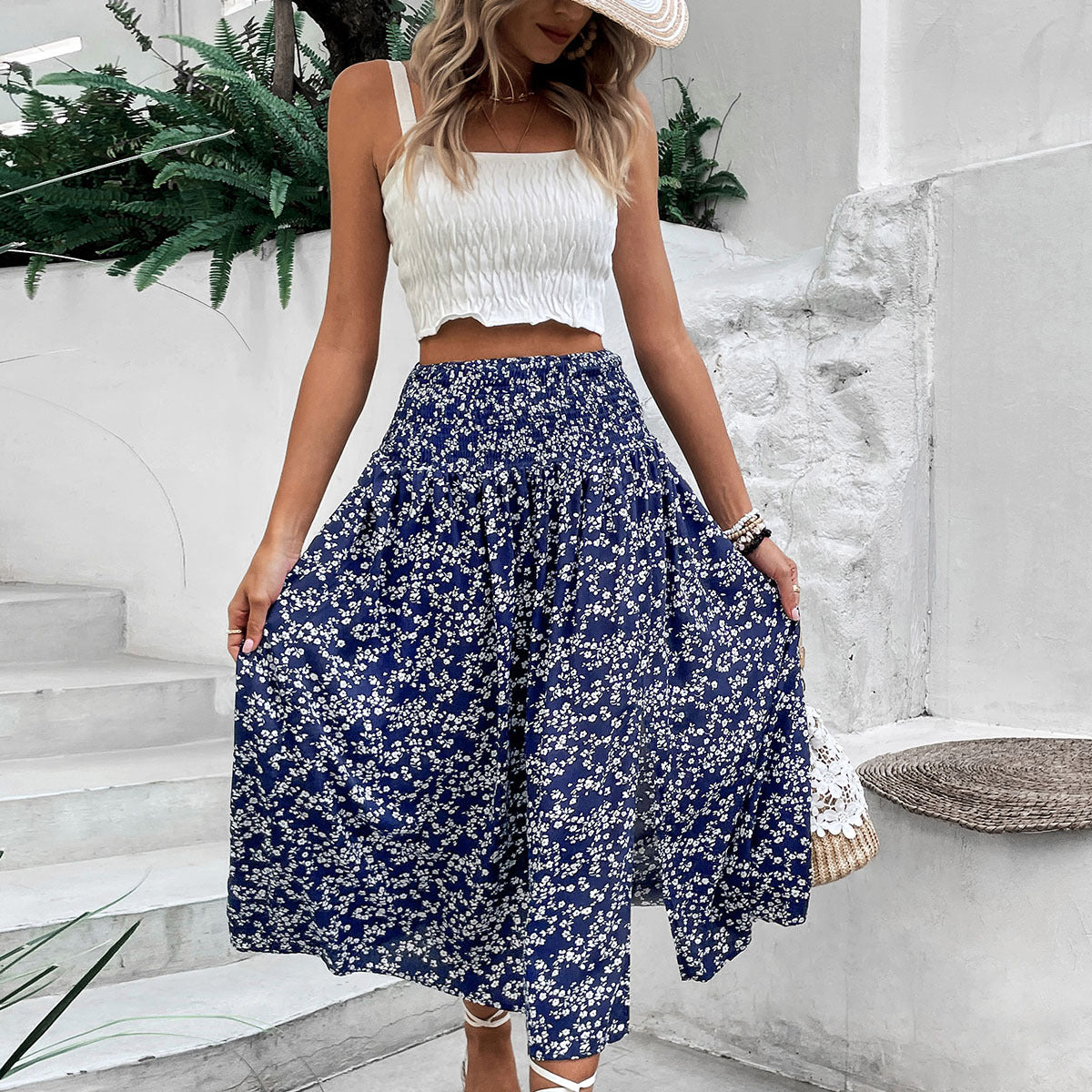 Summer Leisure Vacation Fresh Wind Blue Skirts