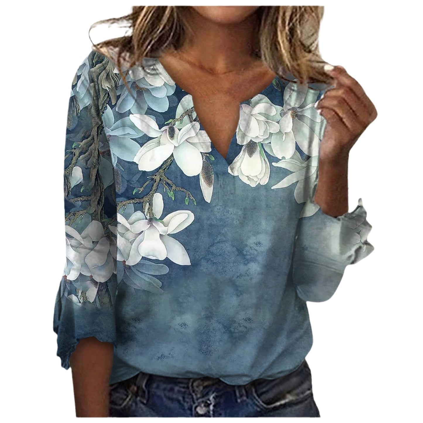 Women's Long-sleeved Printed Ethnic Fashion T-shirt Blouses