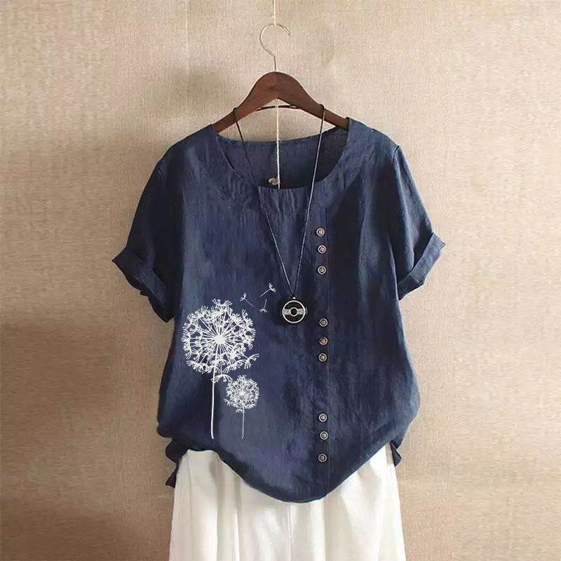 Women's Retro Large Casual Loose Cotton Linen Sleeve Blouses