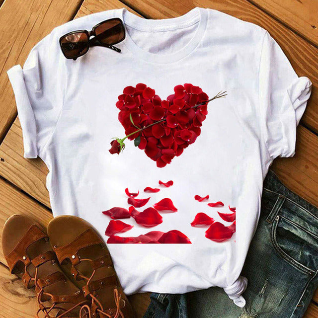 Women's Sleeve T-shirt Love Series Korean Style Blouses