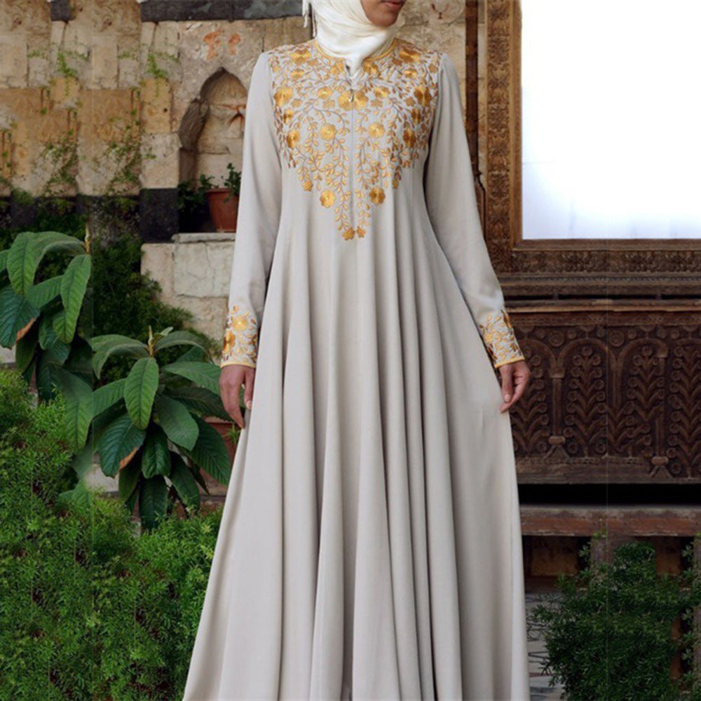 Muslim Simple Ethnic Print Fashion Robe Dresses