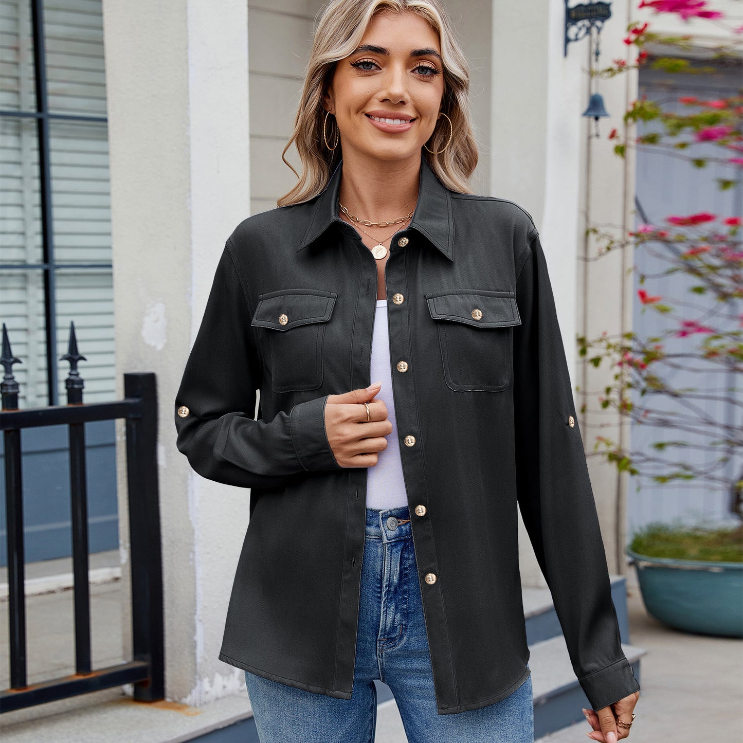 Women's Casual Long-sleeved Adjustable Shirt Fashion Blouses