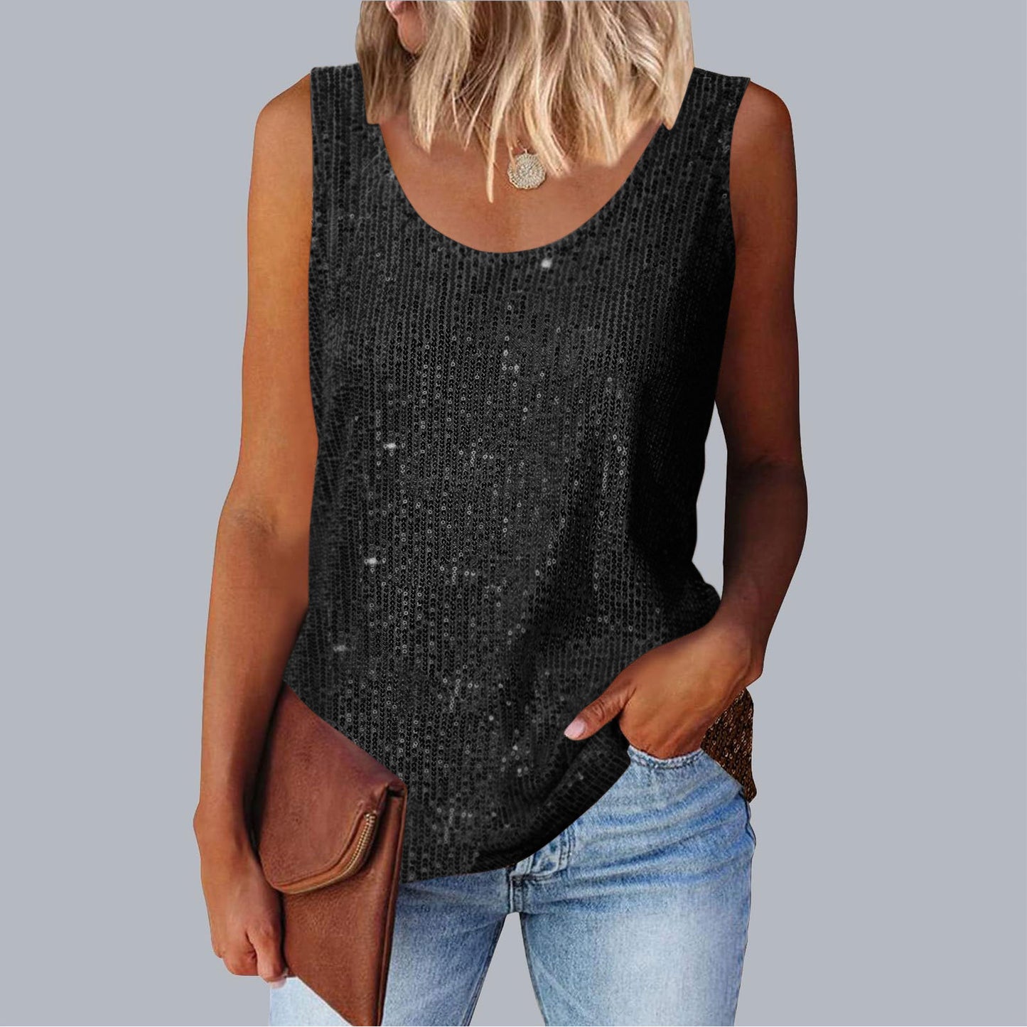 Women's Commuter Sequins Loose-fitting Round Neck Color Tops