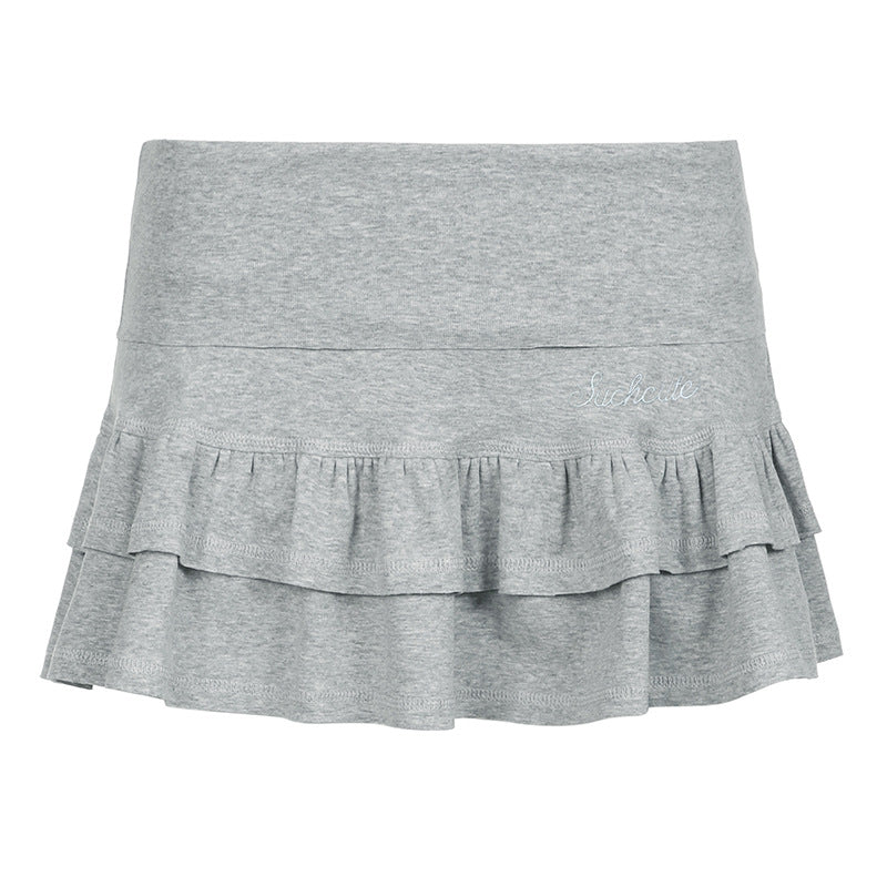 Pure Desire Style Basic Gray Elastic Drawstring Skirts