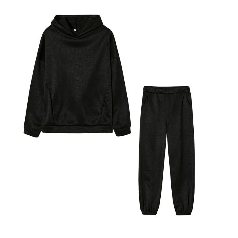 Fashion Solid Color Hooded Casual Two-piece Suits