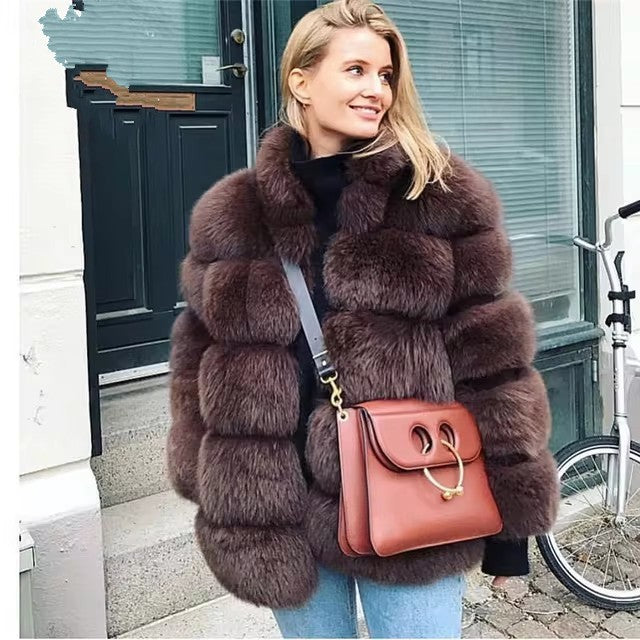 Women's Graceful Fur Imitation Fox Stitching Coats
