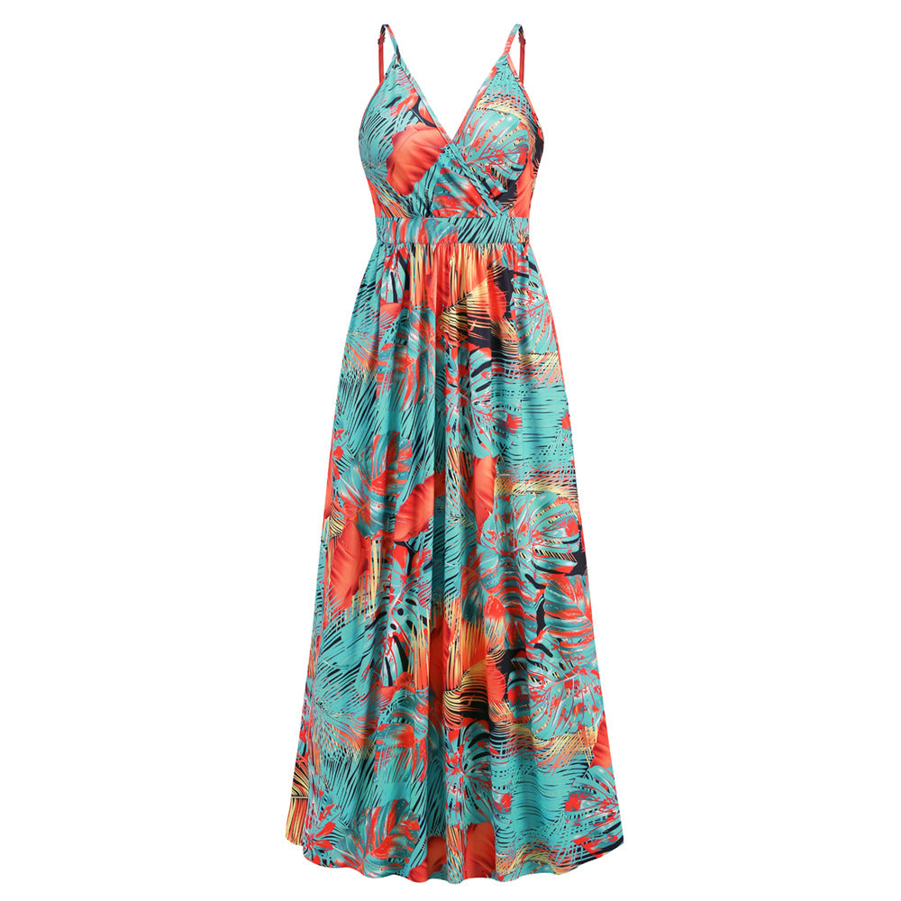 Women's Bohemian Printed Maxi Dress Sexy Strap Dresses