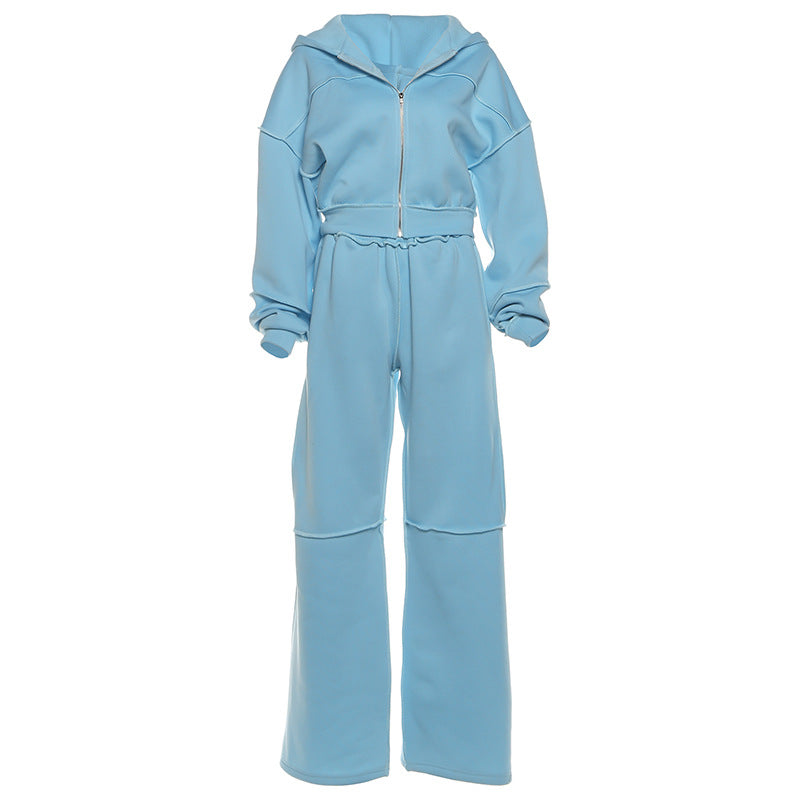 Fashion Loose Cool Solid Color Zipper Hooded High Suits