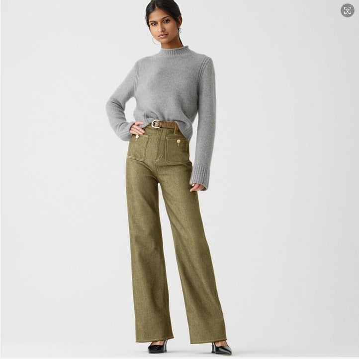 Women's Loose Leisure Washed-out Button Slightly Flared Jeans