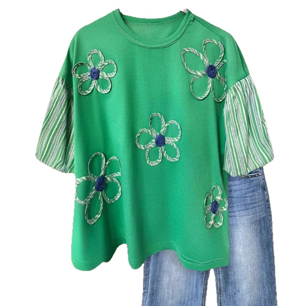 Mid-length T-shirt Summer Fashion Three-dimensional Flower Blouses