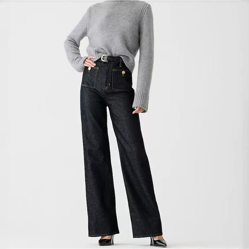 Women's Loose Leisure Washed-out Button Slightly Flared Jeans