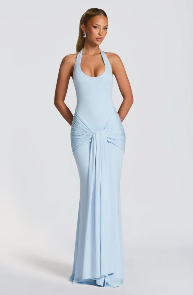 Women's Fashion Ribbon Splicing Sling Long Sheath Dress