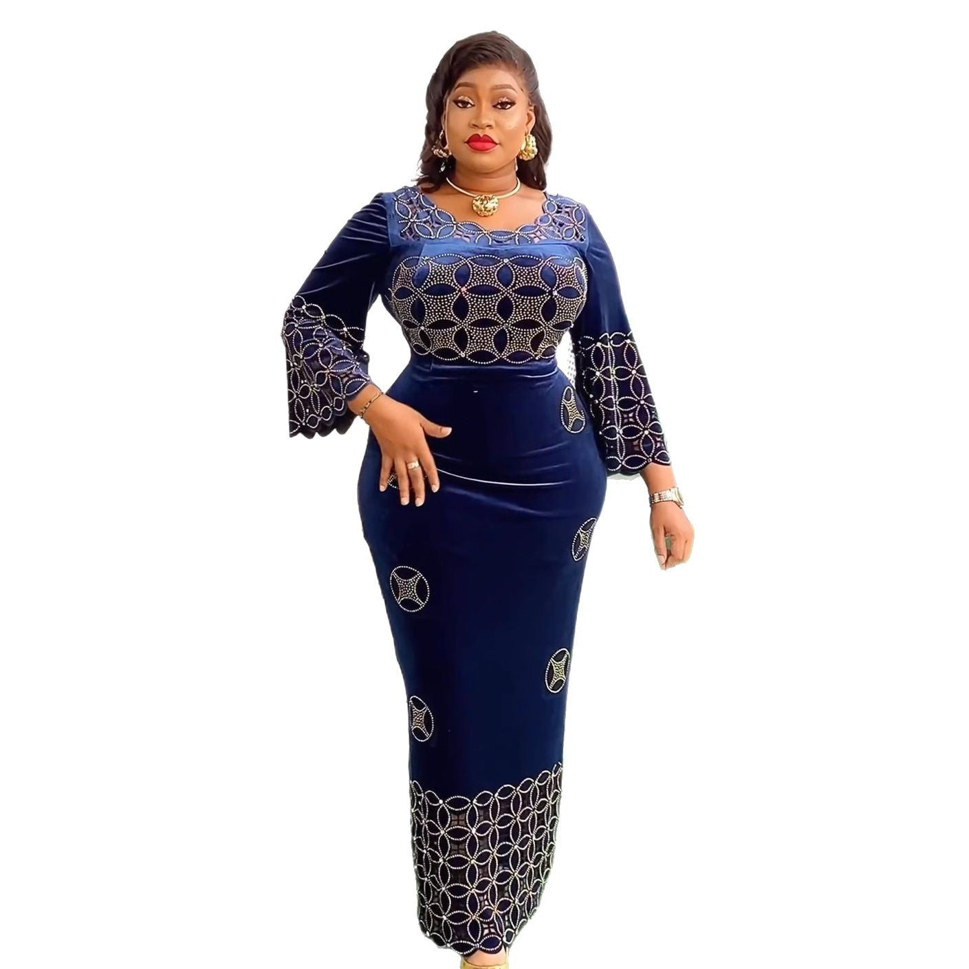 Fashion Rhinestone Long Dress African Flannel Dresses