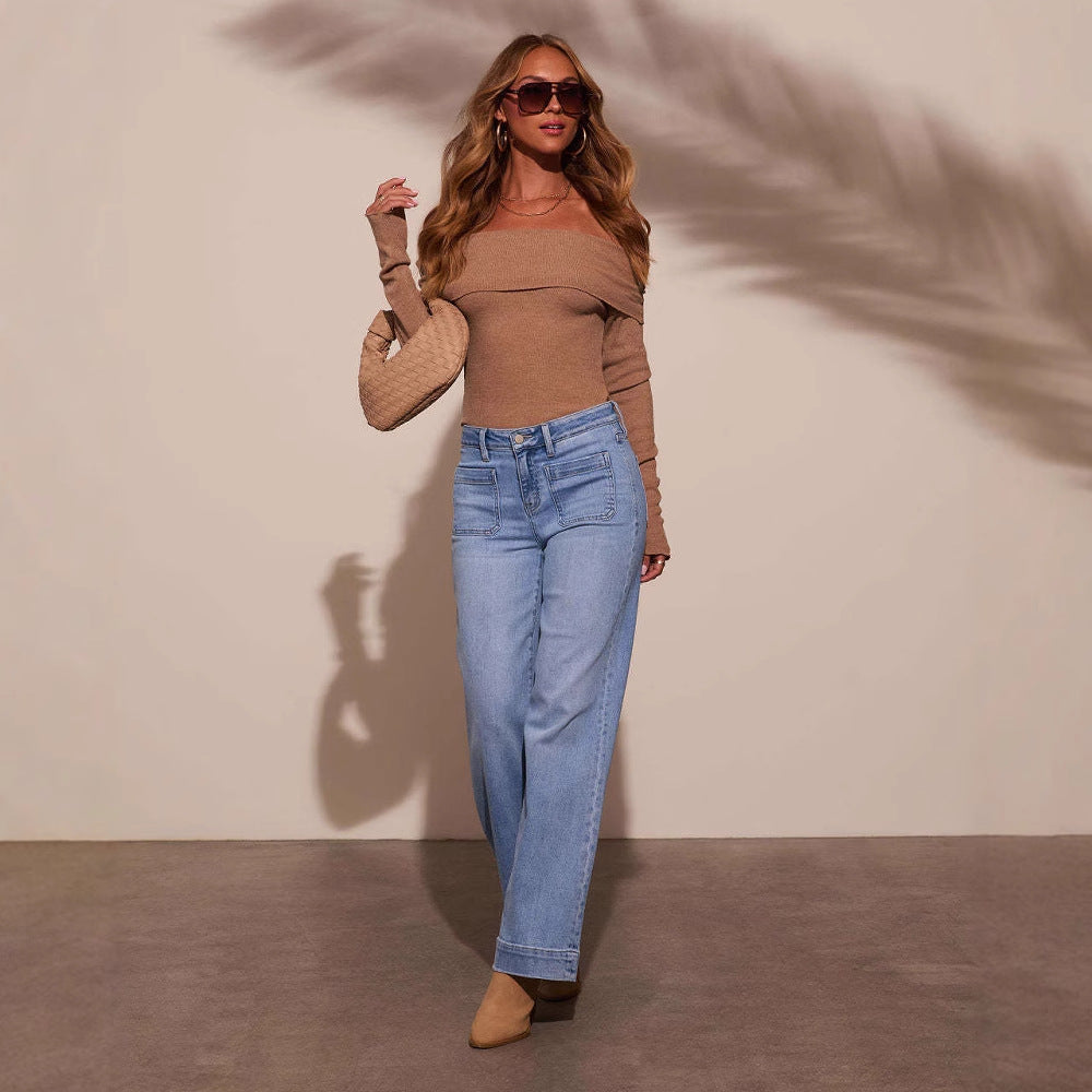Women's High Waist Spring Slimming Wide Leg Jeans