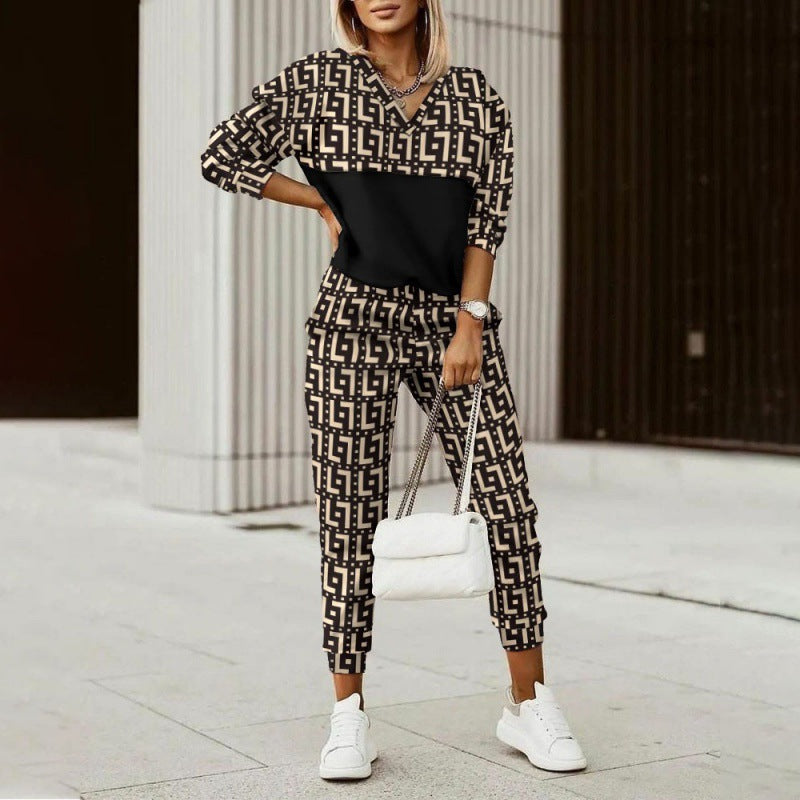 Women's Printed Long Sleeve Trousers High Quality Suits