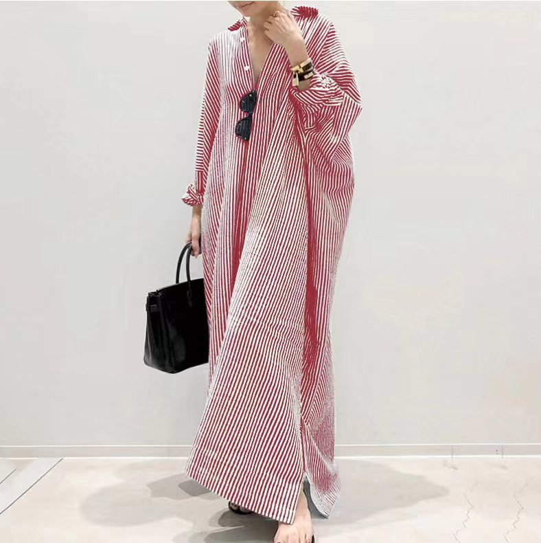 Cotton Linen Stripes Loose Temperament Commuting Dress