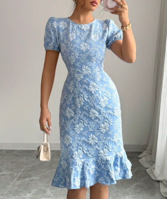 Women's Summer Bubble Sleeve Printed Elegant Fishtail Dress