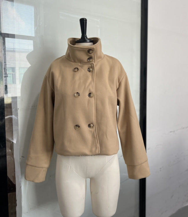 Women's Cool Stand Collar Breasted Woolen Coats