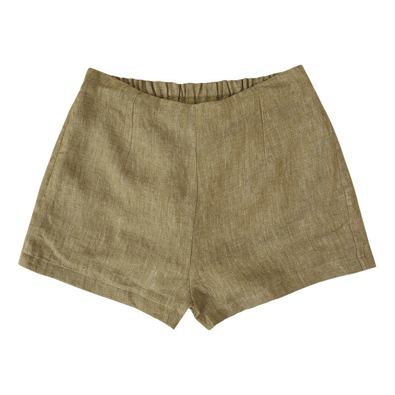 Women's Linen Yarn-dyed High Waist Summer Old Shorts
