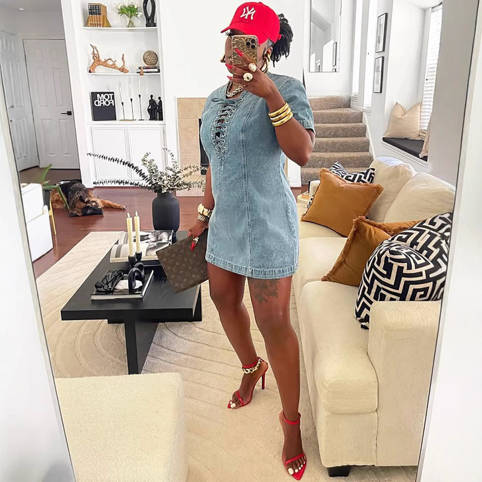 Women's Denim Dress Summer Street Fashion Sleeve Dresses